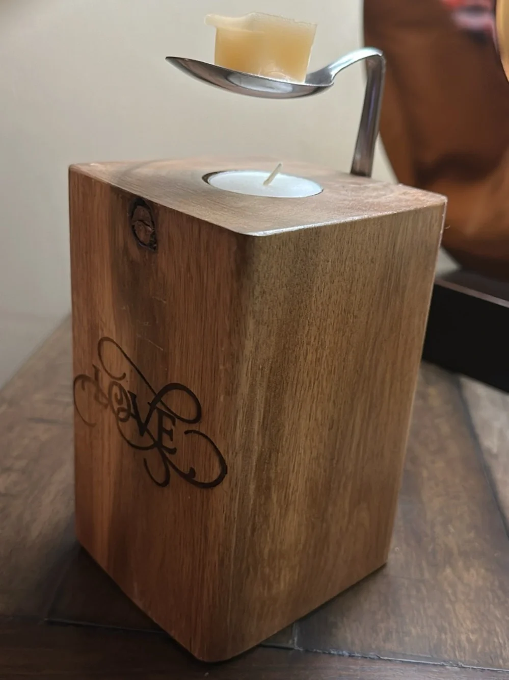Wooden Block Wax Warmer / Spoon Candle Melter with 